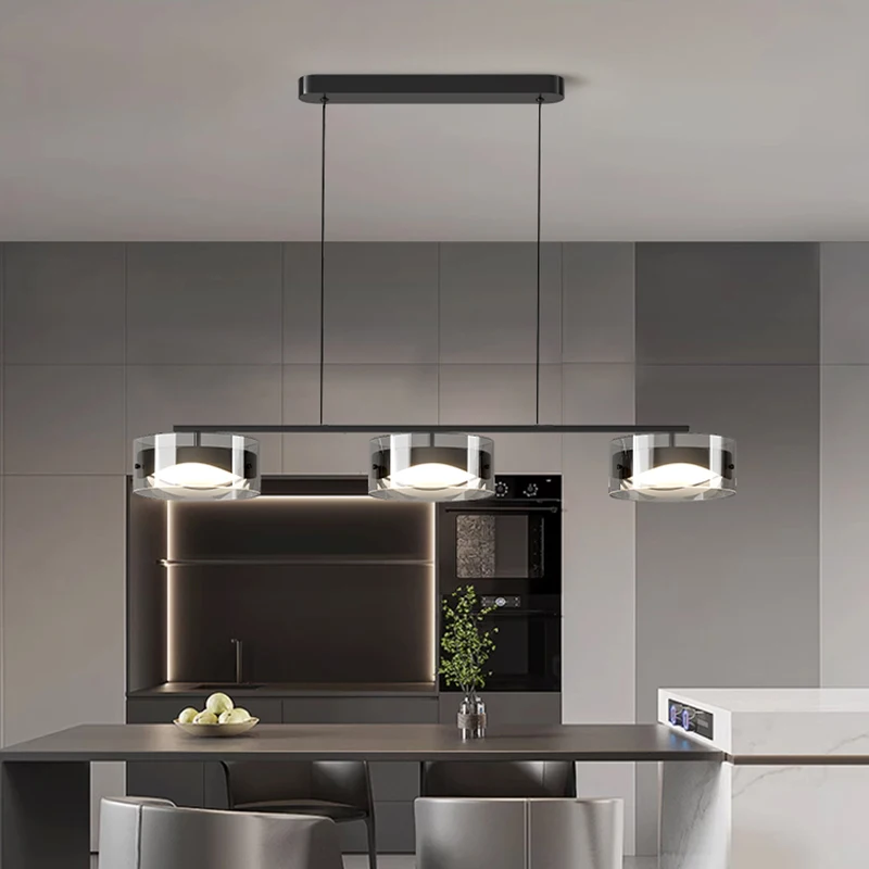 Nordic Minimalist Restaurant Pendant Light Modern Simple Style Light Luxury Glass Three-head Lamp Table Counter Dining Room Lamp