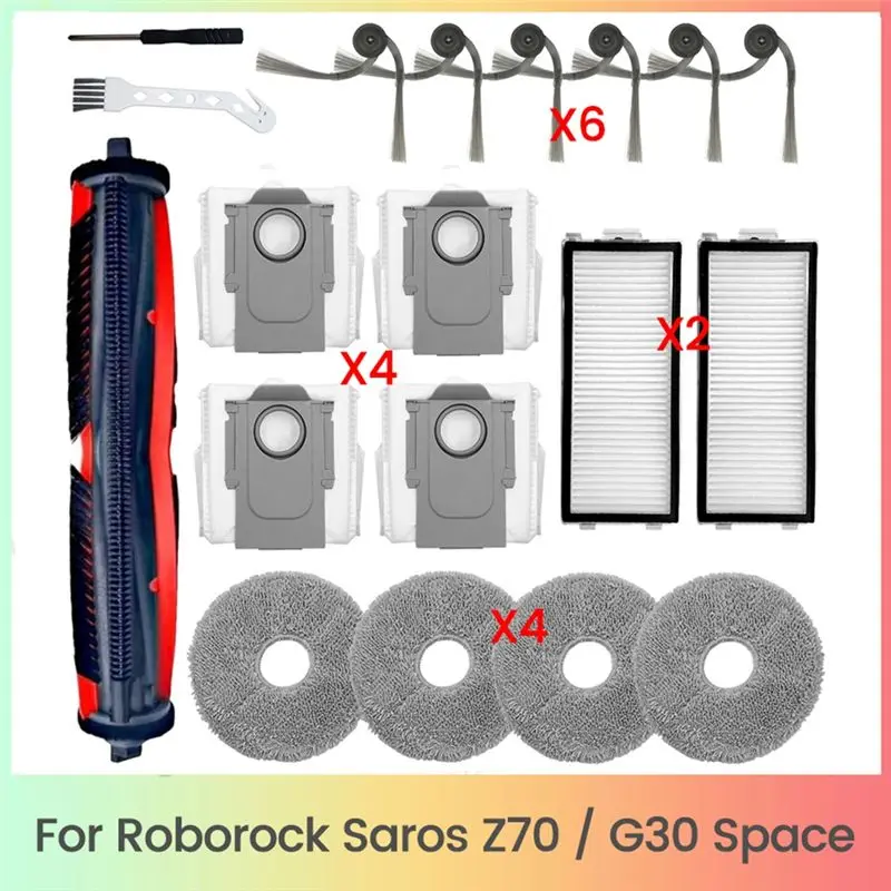 

Комплект насадок для пылесоса A63P — ролик, боковая щетка, мешки-фильтры для сбора пыли, насадки для мытья полов (19 шт.) для Roborock Saros Z70/G30 Space