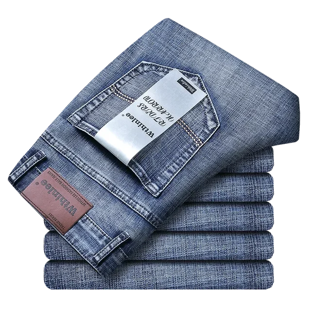 Wthinlee New Business Męskie dżinsy Casual Straight Stretch Fashion Klasyczne niebieskie czarne spodnie jeansowe do pracy Odzież męska marki