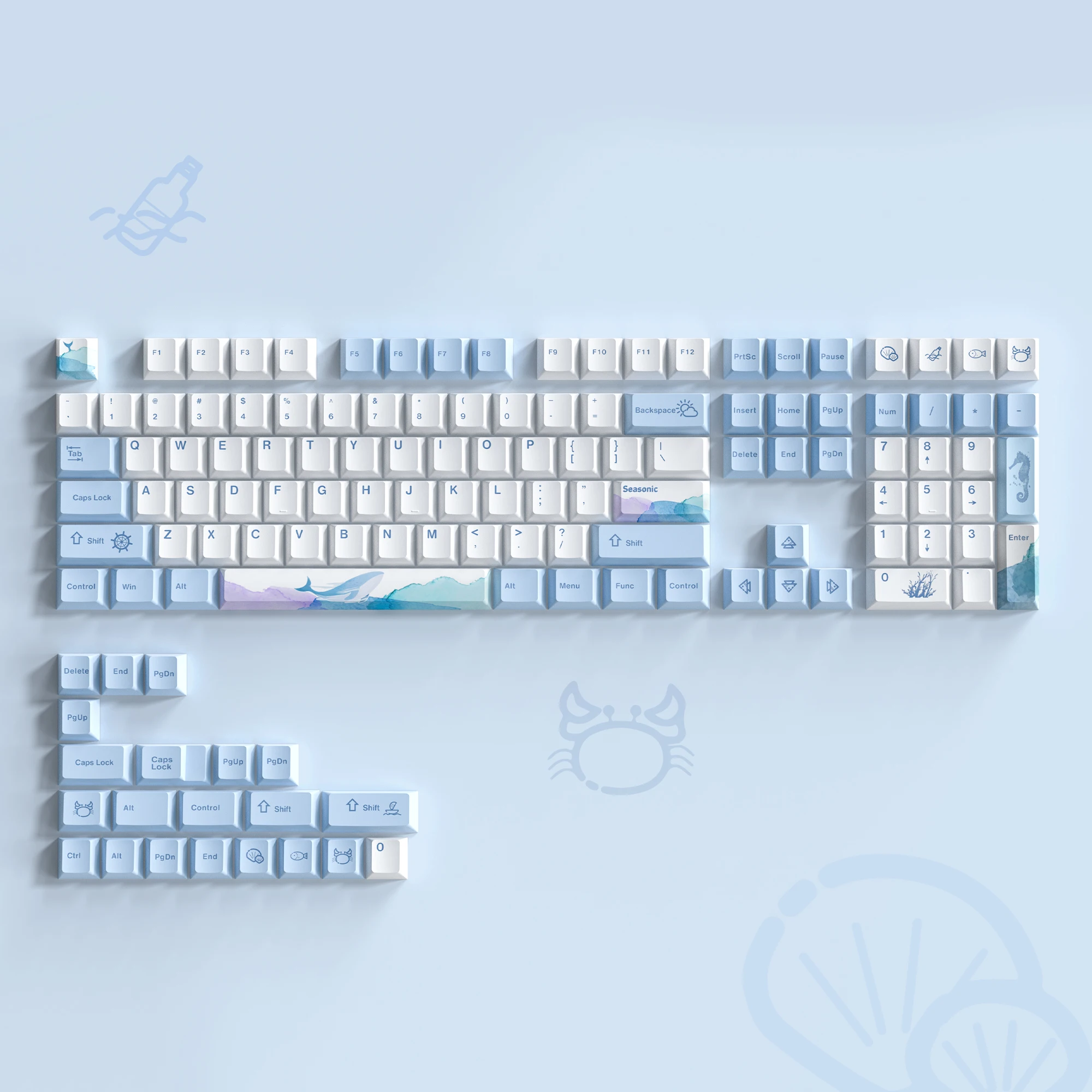 129 Keys Ocean Whale PBT Keycaps Dye Sub Cherry Profile Backlit Blue White DIY Key caps For Cherry MX Switch Mechanical keyboard