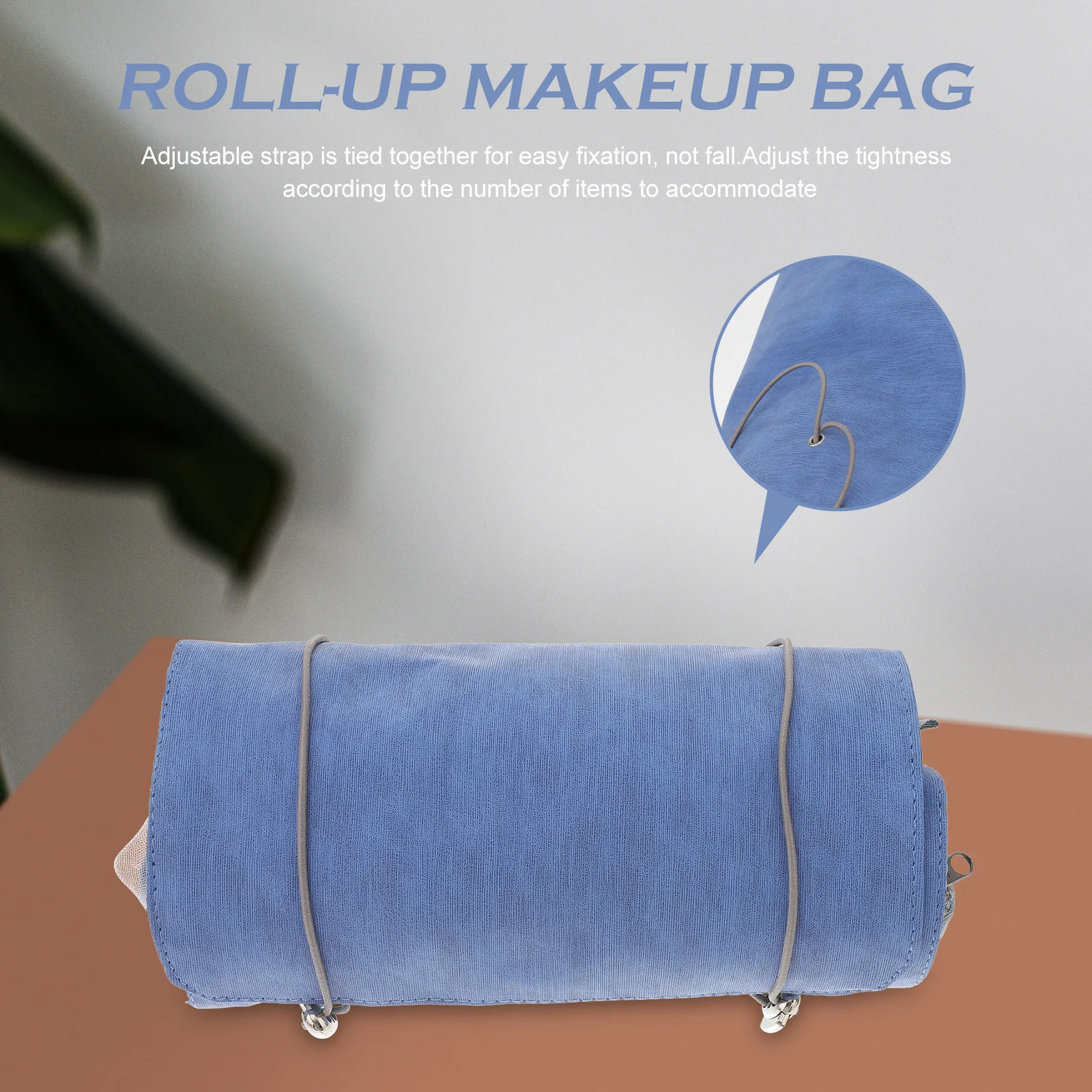 

Foldable 4-in-1 Detachable Makeup Bag PU Strong Material Roll-Up Design Hanging with Adjustable Strap Toiletry Storage