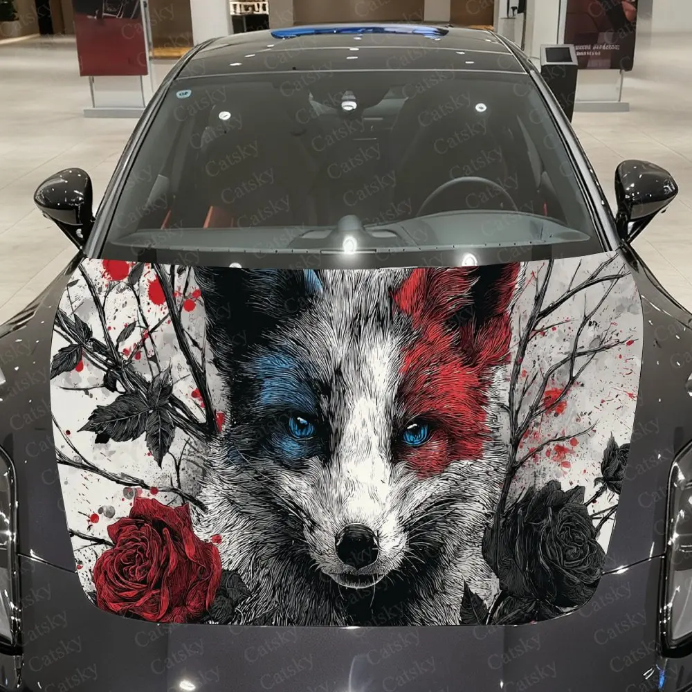 

Виниловая пленка для автомобиля с шипами и двухцветными глазами, лиса, водонепроницаемая наклейка на капот автомобиля из ПВХ, самоклеящаяся устойчивая к царапинам Sti