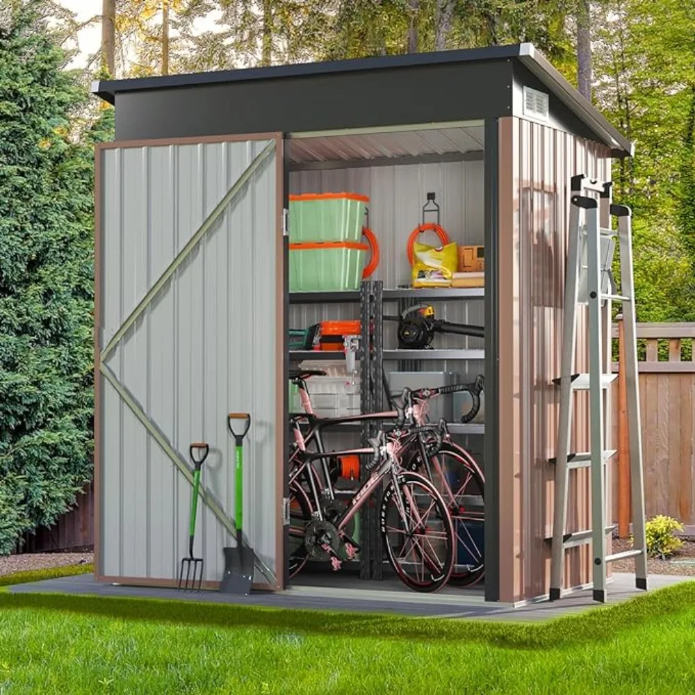 

5’x3’ Outdoor Storage Shed, Resin Garden Shed for Bike, Tool, Garbage Can,Plastic Outside Sheds with Lockable Door, for Backyard