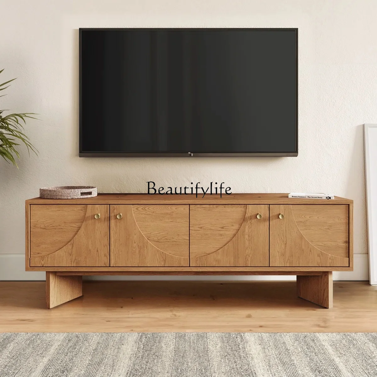 

Medieval solid wood carving home TV cabinet type retro small apartment living room storage cabinet
