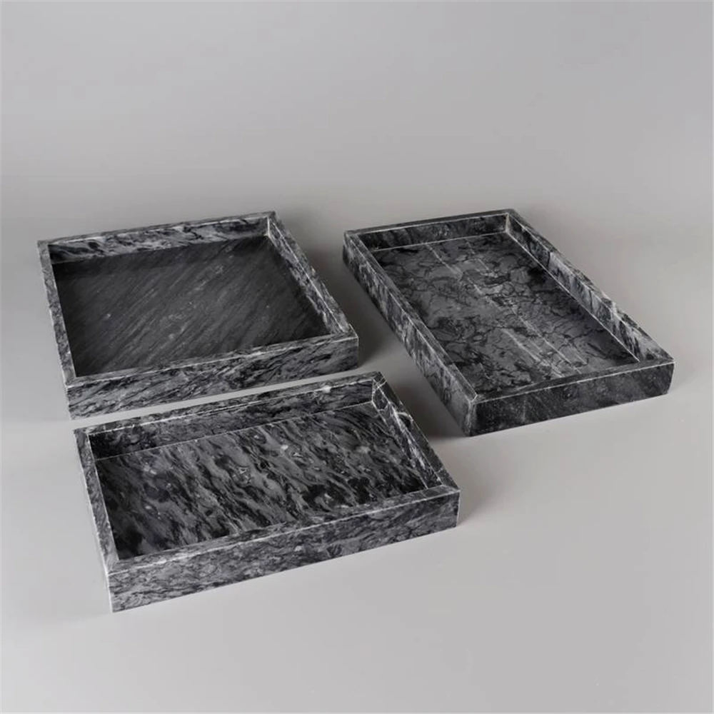 Light Luxury Marble Square Tray Home High-End Hotel Bathroom Washbasin Tray Jewelry Ring Dressing Table Storage Tray