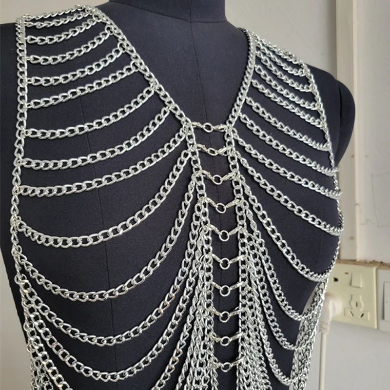 Punk Stil Tank Top Männer Kleidung Multi-Schicht Metall Quaste Körper Kette Ärmellose Gold Silber Weste Mann Crop Tops Großhandel preis C – Detail 6