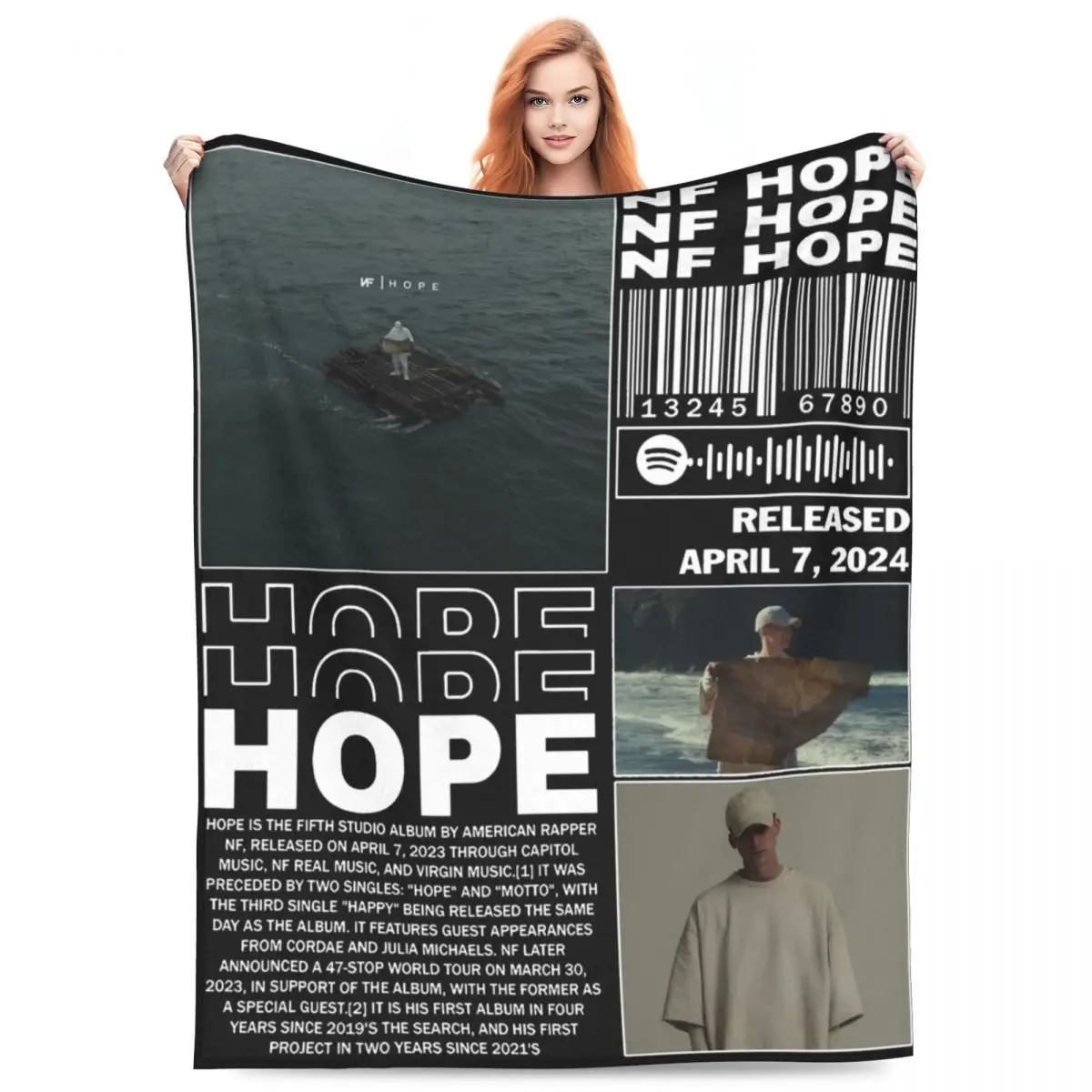 

NF Rapper Hope Tour 2024 Merch Blankets Fleece Bedding Concert Hip Hop Throw Blankets Cozy Lightweight for Bedroom Bedspreads