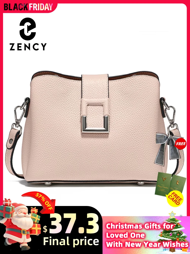 Zency Genuine Leather Designer Noble Shopper Shoulder Bag Commuter Large Bucket Handbag Women Tote Underarm Bags Cross Body Bag