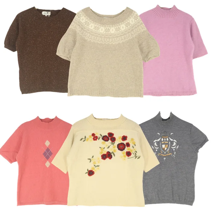 Suéter Vintage de Manga Corta con Cuello Alto y Bordado de Conejo Angora en Color Contrastante, Estilo Casual, Color Caramelo...