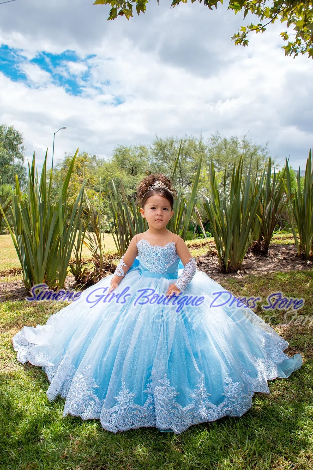 

Contrast Lace Embroidery Blue Princess Dress Tutu Skirt Flower Girl Dresses for Ball Parties Dance Performancesr Birthday Party