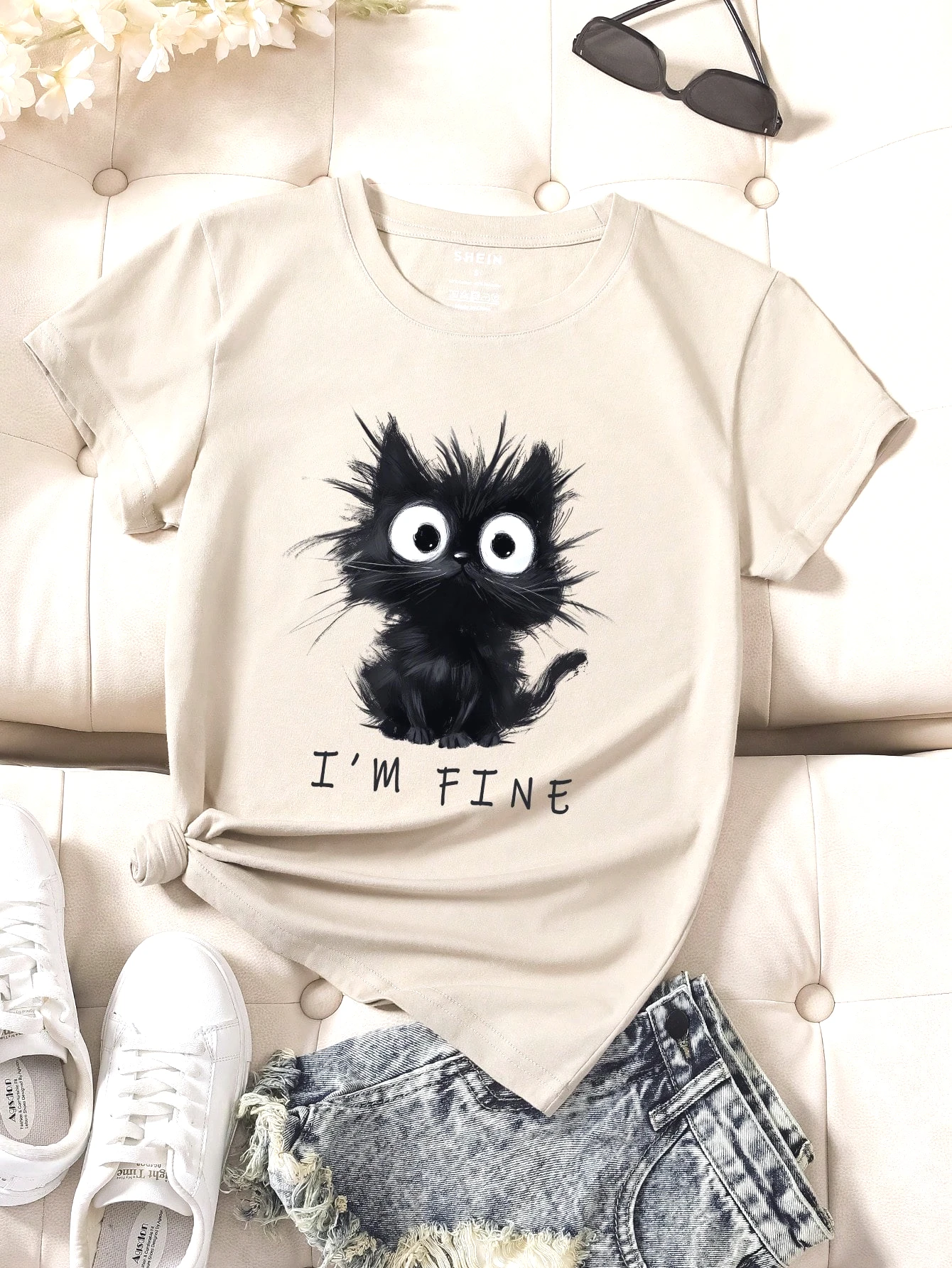 2025 New Women's Cute Cat Pattern Graphic Short Sleeve T-Shirt Round Neck Casual Tshirt Tops Cool Printed Female Tees image 5