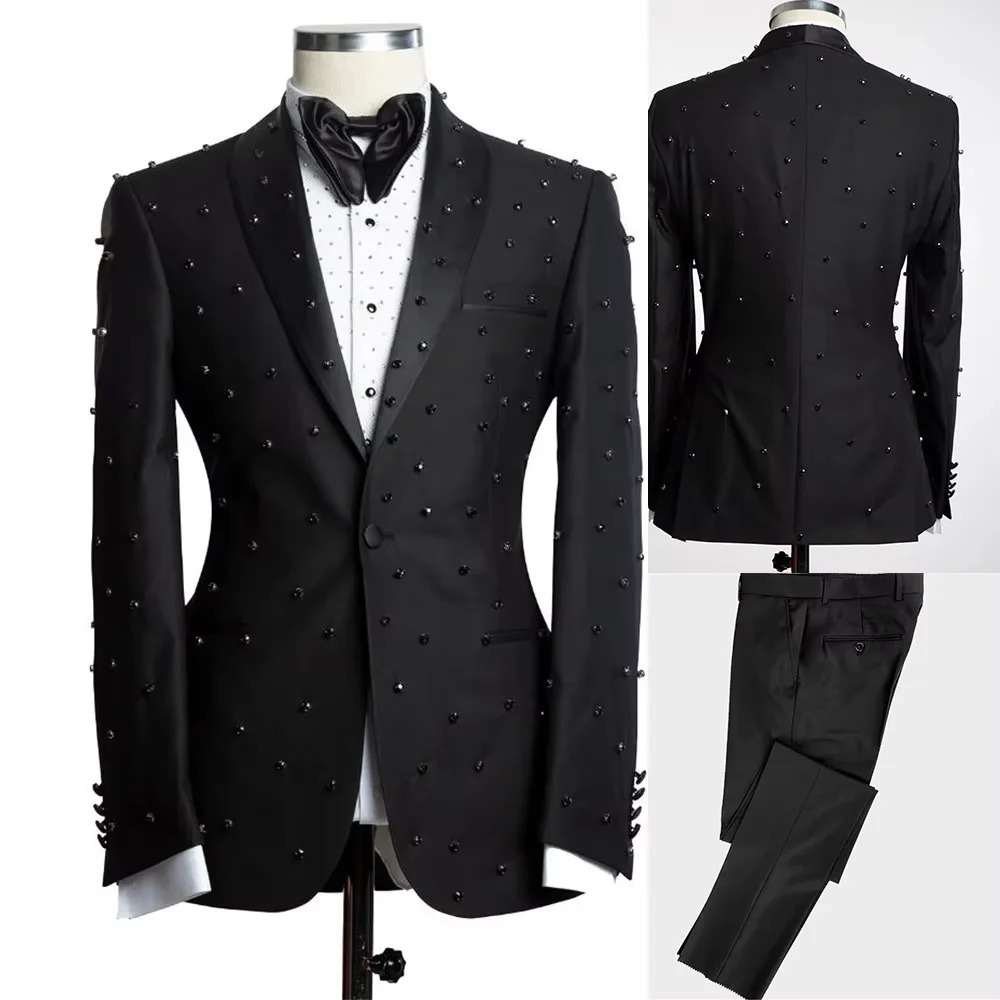 Elegant Black 2-Piece Slim Fit Tuxedo Suits for Men One Button Fashion Customized Wedding Formal Business Dinner Prom Suit