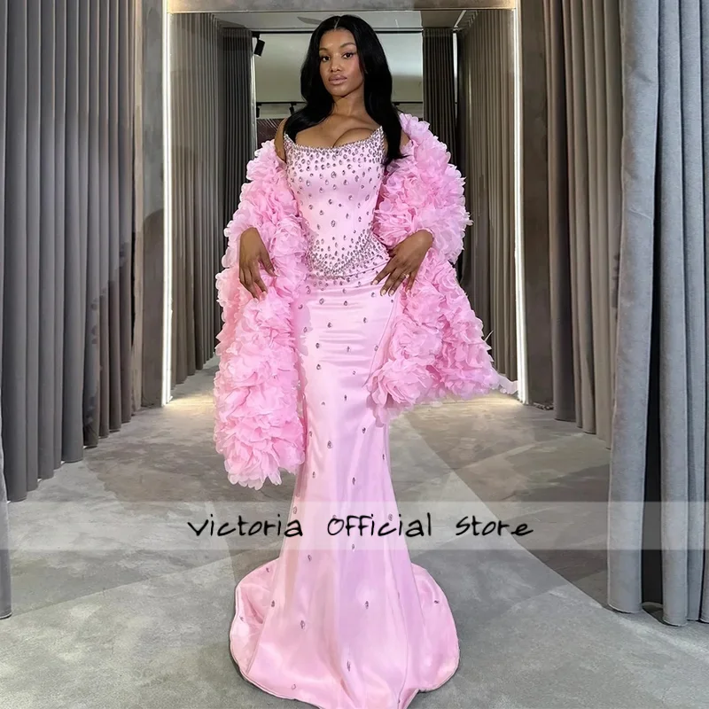 

Роскошное вечернее платье с накидкой с цветами, индивидуальное платье с круглым вырезом без рукавов и кристаллами, со шлейфом, платье для выпускного вечера, вечерние платья