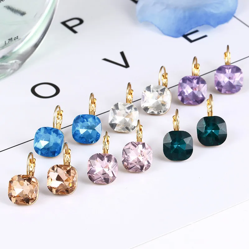 5 Colors Big Square Zircon Crystal Pendant Earrings for Women Austrian Rhinestone Earring Wedding Jewelry Valentine\'s Day Gift