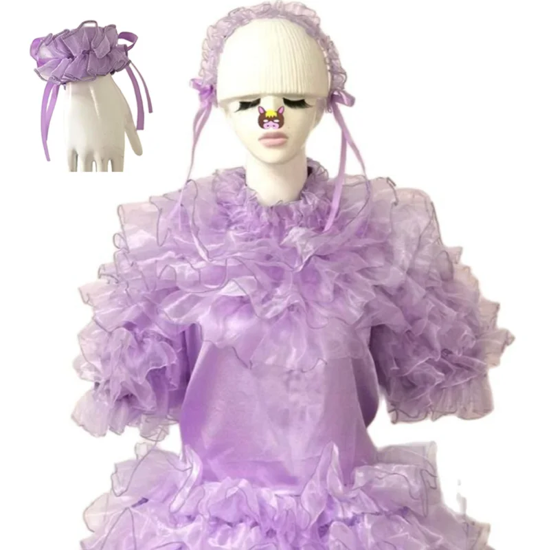 

Adult Giant Baby Sexy Girl Purple Thin Satin Sissy Tulle Trimmed Dress Japanese maid Role Play Customized Multi Color