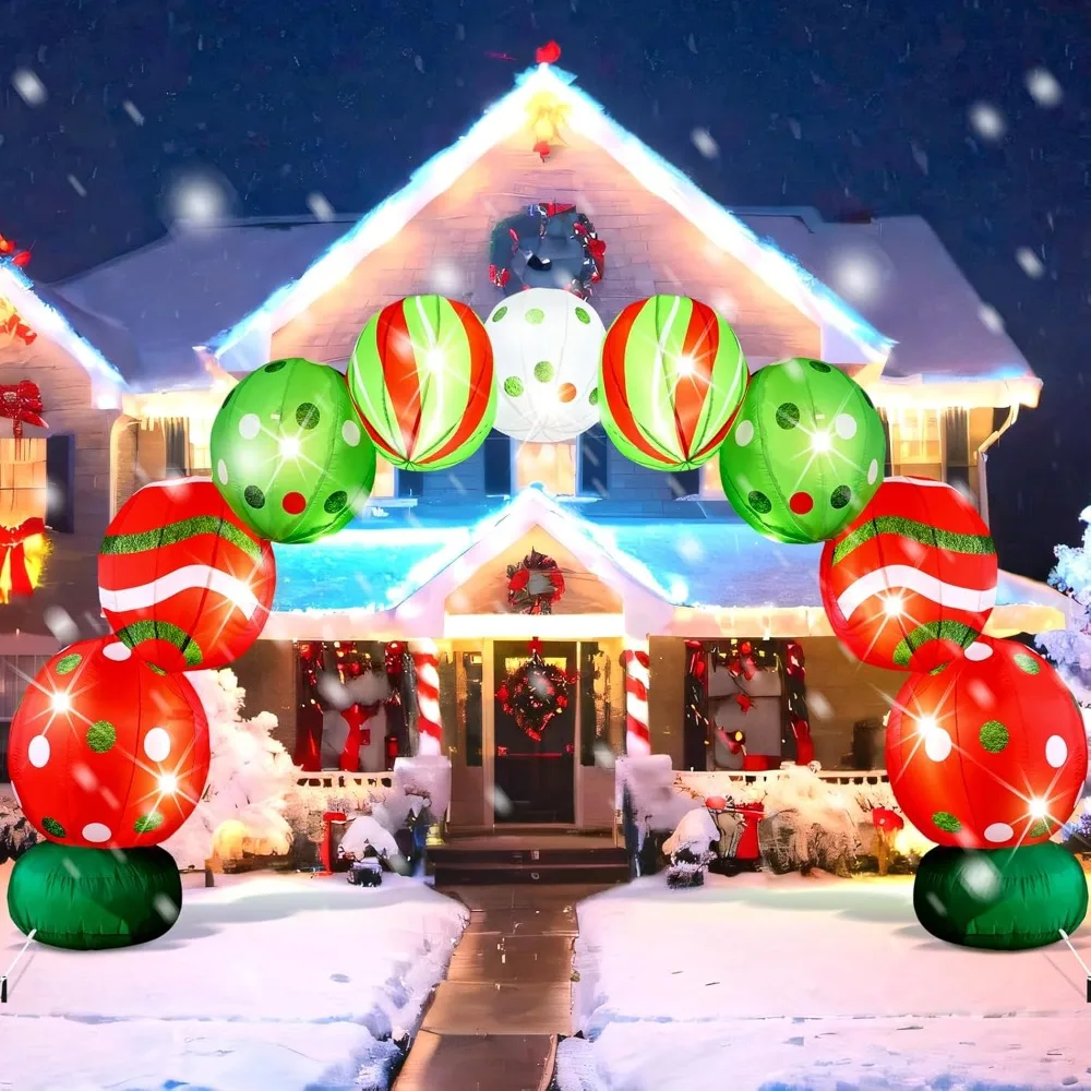 

8.2 FT Giant Christmas Inflatables Archway Christmas Blow Up Ball Arch with Built in LED Lights Lime Green Elf Balls