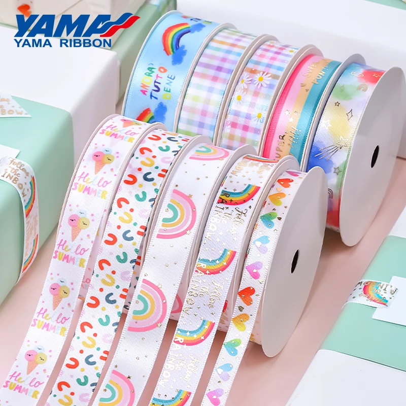 YAMA Rainbow Series Ribbon 10yards/roll 9 16 22mm Printed Satin Ribbons for Party Gift Cake Decoration Cute DIY Accessorie