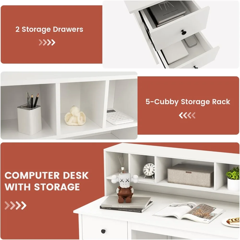 서랍과 손잡이가 있는 흰색 책상, 현대적인 홈 오피스 책상, 충전 스테이션이 있는 책상, 5S 노트북 책상