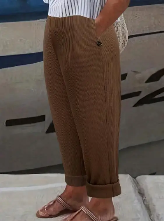 

Knitted Elastic Jacquard Checkered Pants, Loose Casual Pants, Elastic Waisted Pants