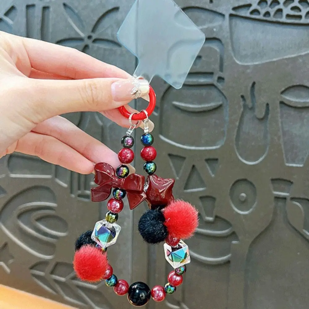 

Acrylic Candy Color Bead Lanyards Short Beaded Mobile Phone Straps Bag Charms Y2K Plush Ball Keychain Backpack Decor