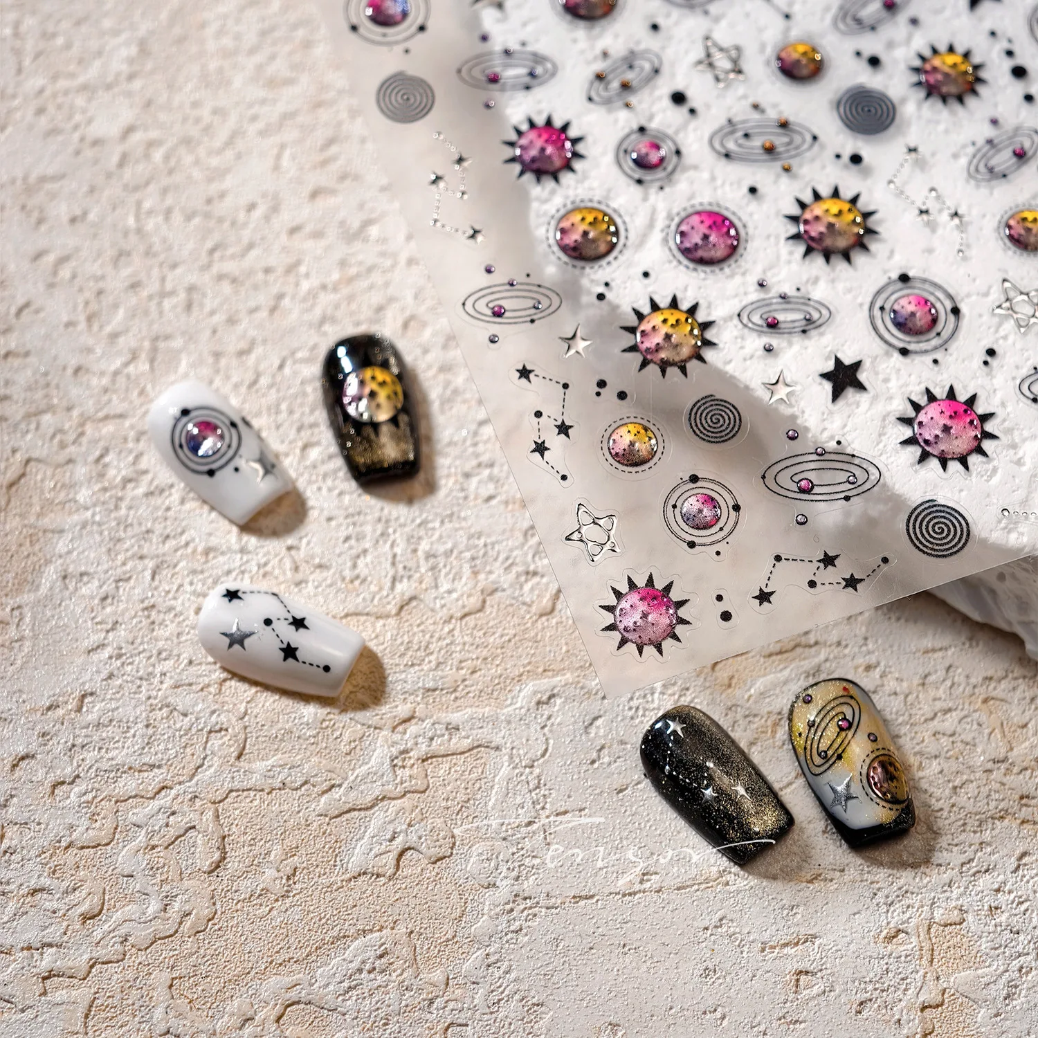 

Colorful Planet Nail Art Stickers Shiny Silver Foil Cartoon Planet Nails Sticker DIY 5D Self Adhesive Manicure Decoration Decals