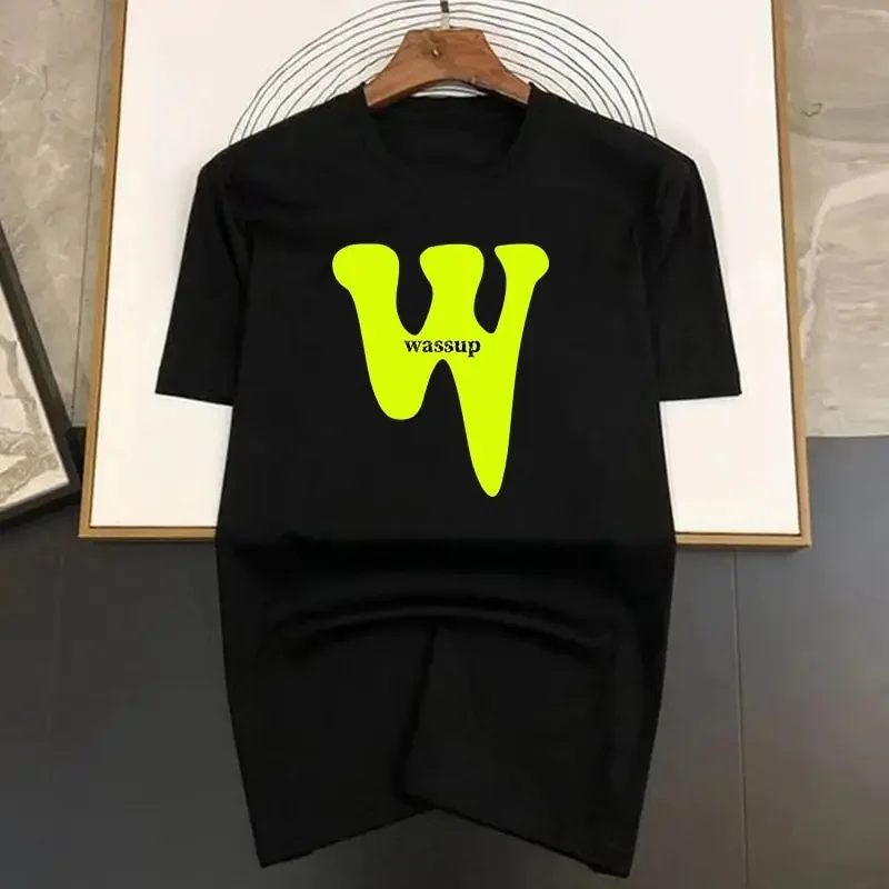 Luxury Brand Fun Wassup Printed T-shirt for Men's Summer Retro Unisex Ulzzan Oversized T-shirt Y2k Top Short Sleeved Men's