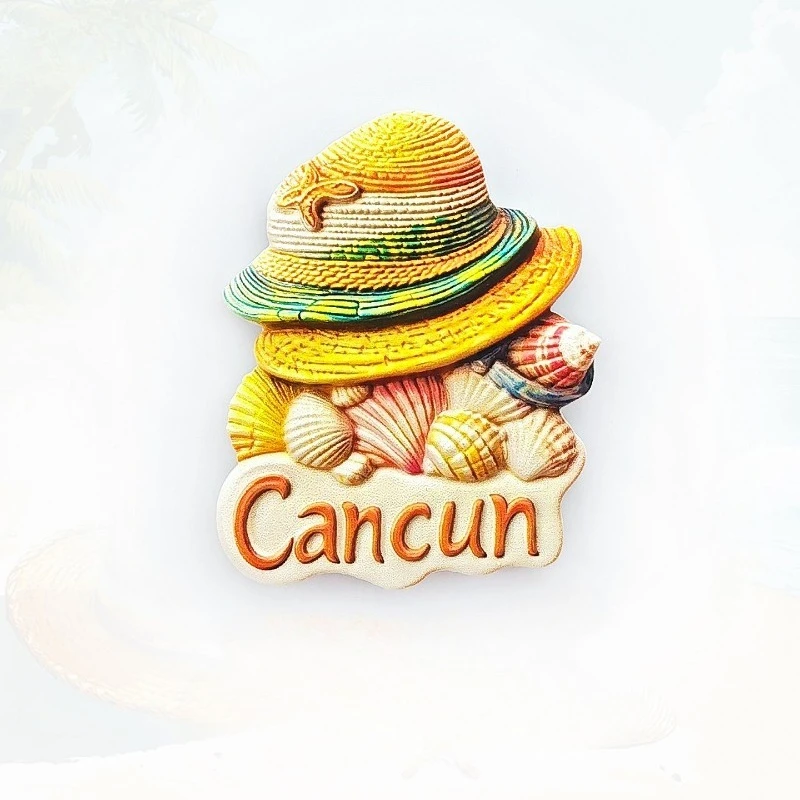 

Cancun Straw Hat Fridge Magnet - Artisan 3D Beach Souvenir Unique Mexican Caribbean Gift for Travel & Summer Home Decor