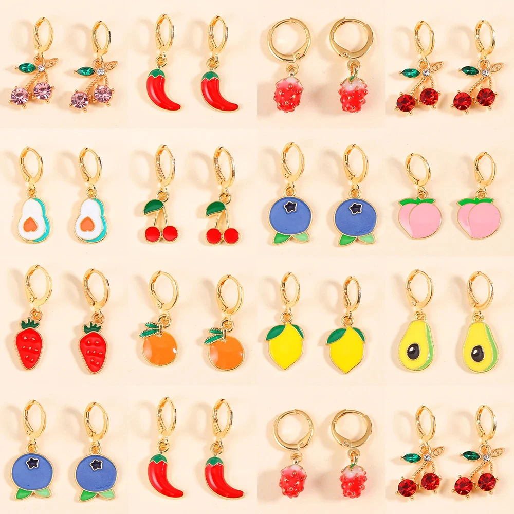 10Pcs/Set Lovely Enamel Cherry Watermelon Peach Strawberry Pineapple Fruit Pendant Charm for Women\'s Earrings DIY Jewelry Making