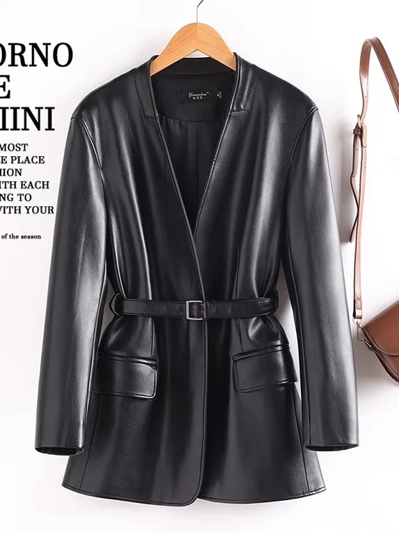 本革ジャケット レディース ミドル丈 スリムフィット 2025 秋新作 スレ ハイフェン エピスキン ウィンドブレーカー エレガンス アウターウェア