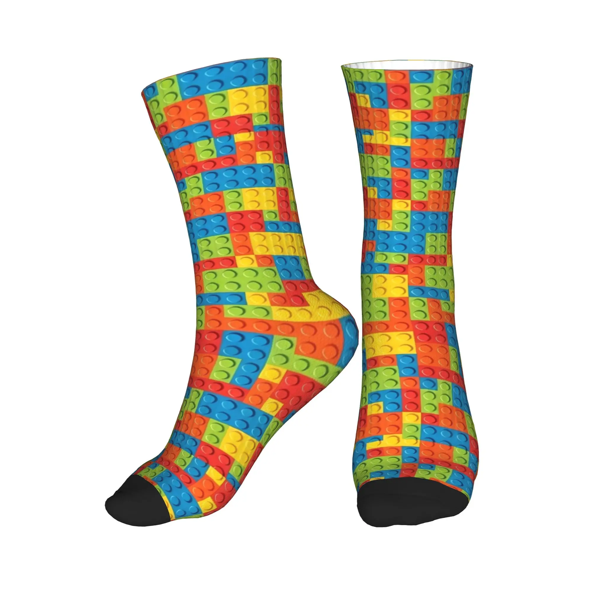 Colorful Rainbow Building Blocks Stockings  Graphic Fashion Socks Autumn Non Slip Socks Adults Men Climbing Breathable Socks