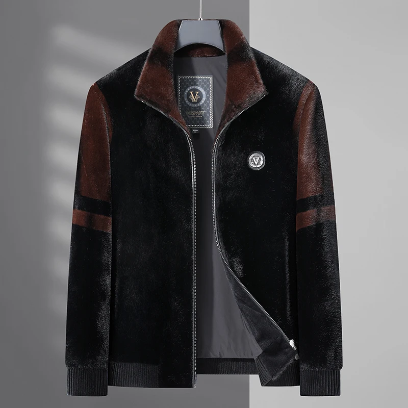 

Mink Coat Men's Autumn Winter New Thick Mid-Length Padded Fur Parkas Large Size Men's High-end Casual Button Jacket Man