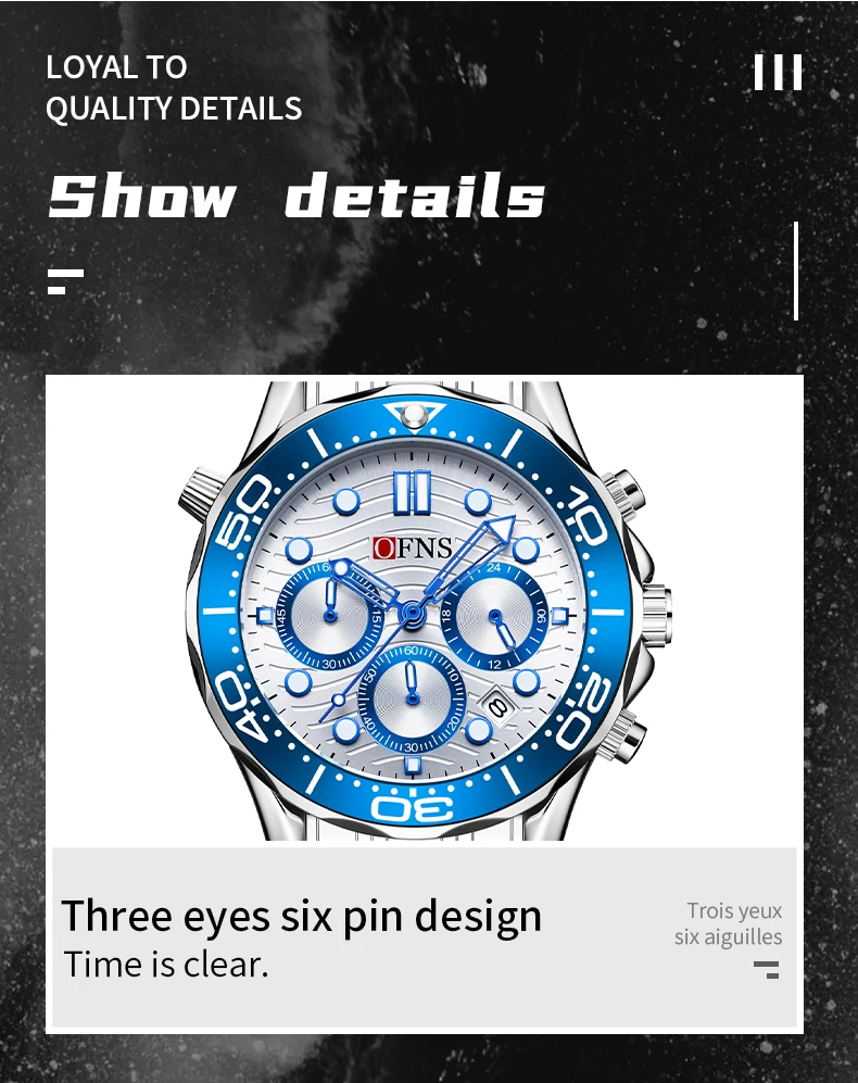 OFNS 7104 New Style Hot Sale Fashion Men's Watch Waterproof Luxury Man Watches Date Week Business Male Quartz Wristwatch For Men