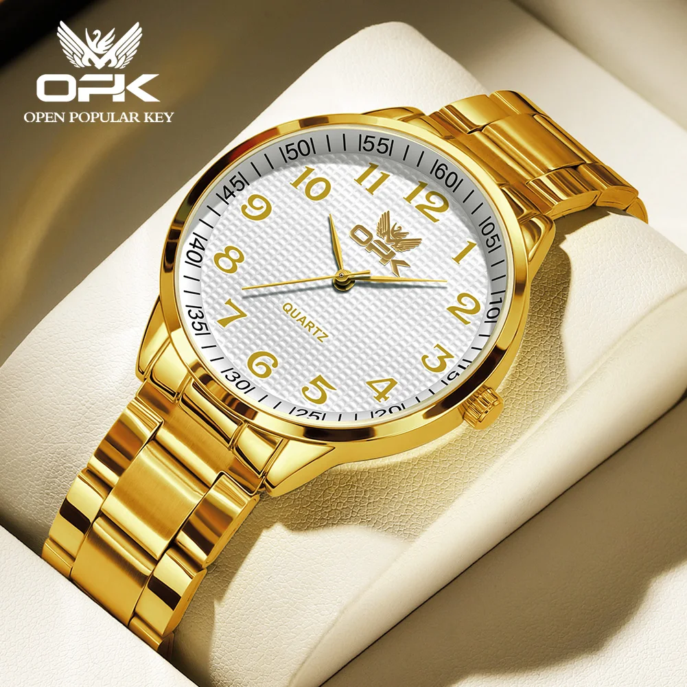 

OPK 6008 часы с кварцевым механизмом, мужские золотые часы из нержавеющей стали, мужские часы с римской шкалой, клетчатый циферблат, водонепроницаемые часы для мужчин
