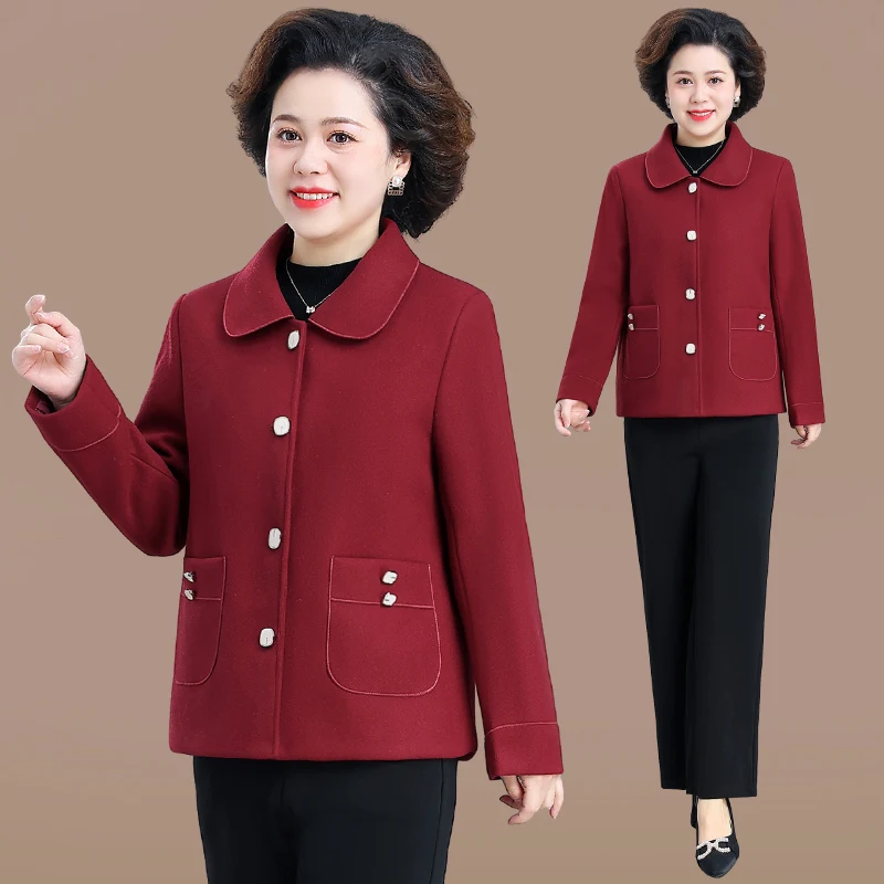 

Wedding Guest Women's Woolen Coat Faionable Spring Autumn Outerwear for 50 Year Old Ladies Ele Matron Formal Dr Top