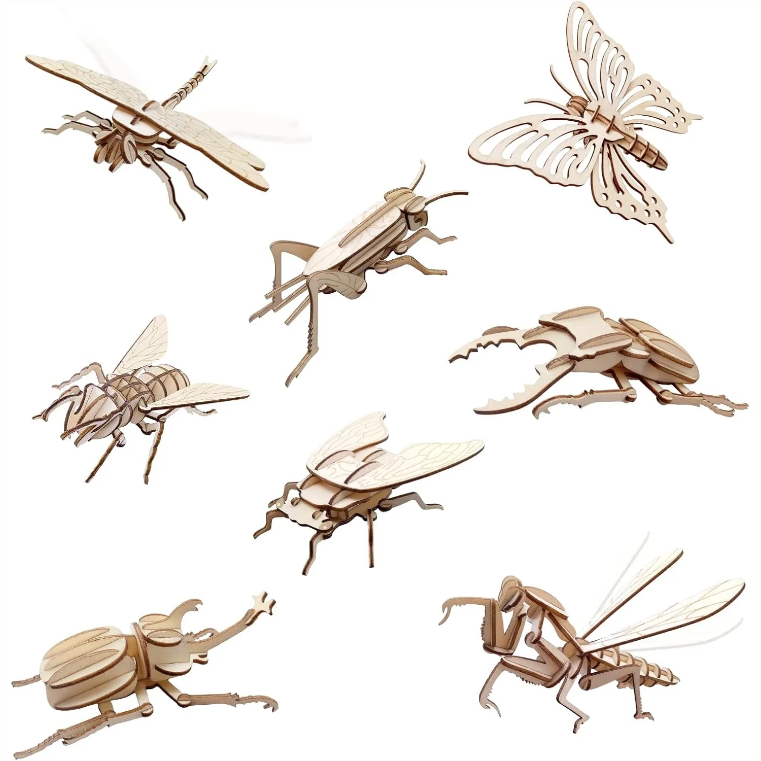 

Wooden 3D Puzzles for Kids 6+, 8 Piece Insect Animal Models, DIY Building Kits STEM Toys