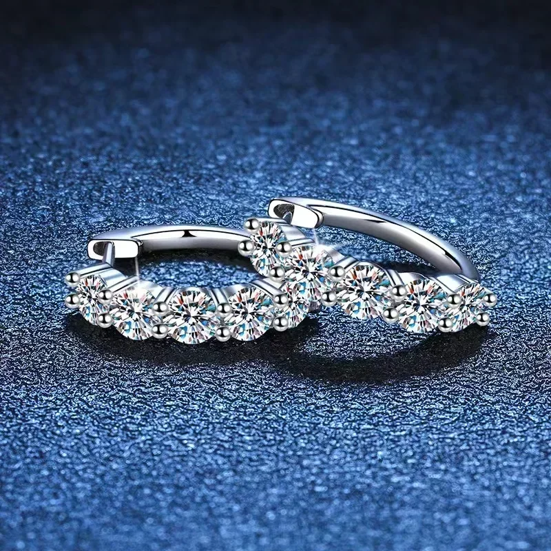 

PT950 Platinum Sparkling Row Diamonds Earring for Female Wedding Jewelry, Total 1.8CT Moissanite Hoop Earrings for Women Gift