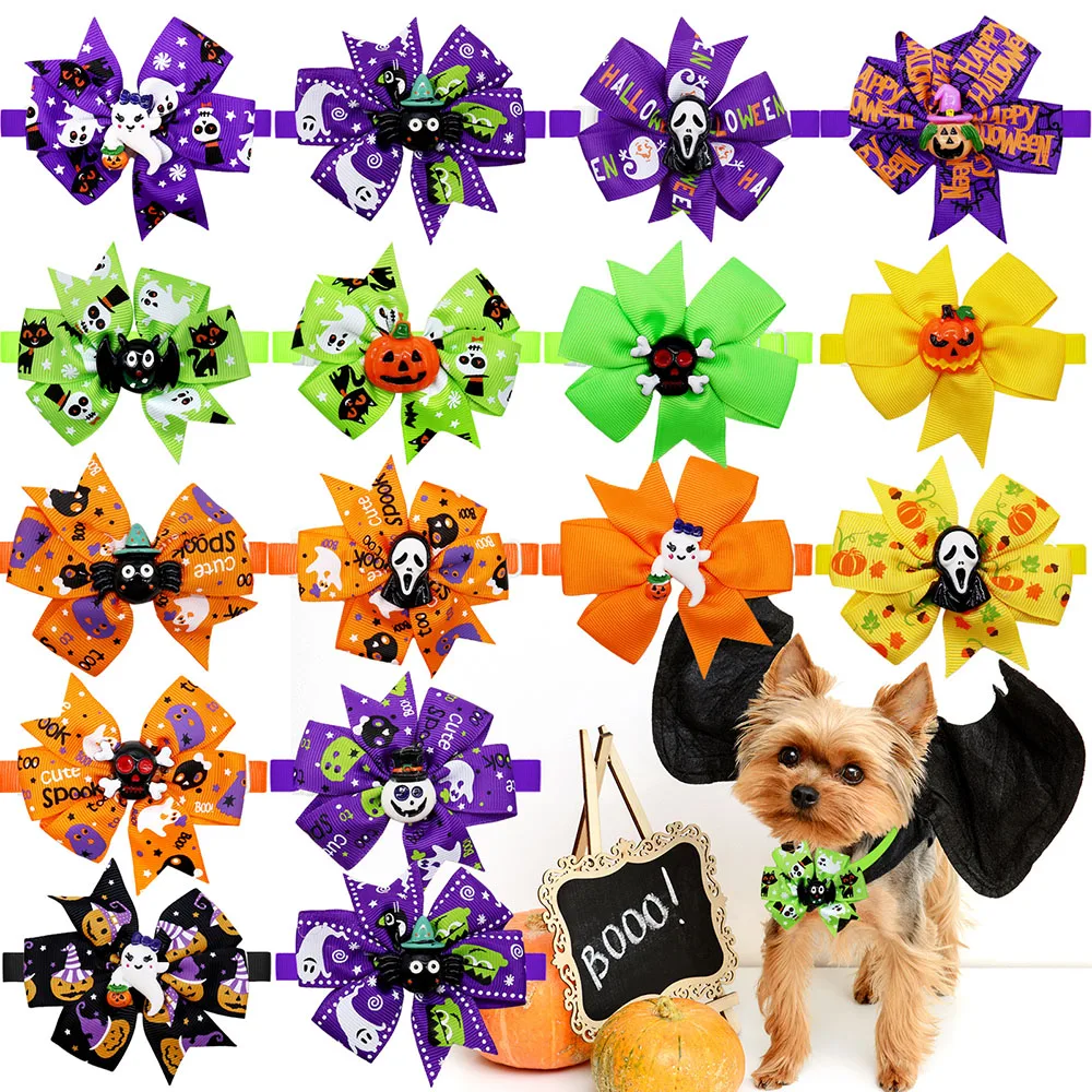 5/10PCS Halloween Pet Bowties Für Hunde Kürbis Geist Zubehör Einstellbare Hund Fliegen Haustier Halsbänder Hundesalon zubehör