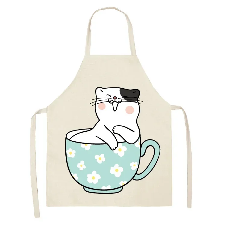 新しい漫画かわいい猫エプロン子供のエプロン女性エプロン家庭用キッチン用品リネン防汚クリーニングアクセサリー