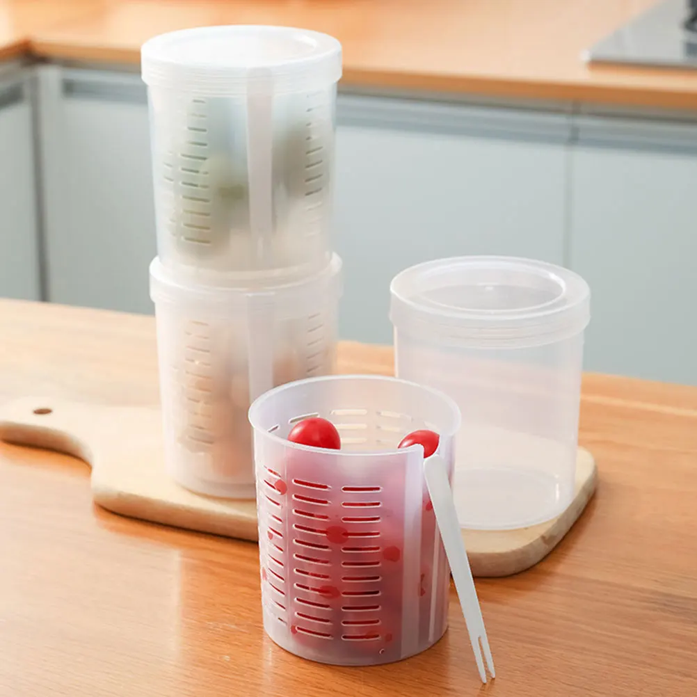 

1 set Fruit Storage Box with Drain Plate Double Layer Food Container for Kitchen Fresh Keeping Reusable Microwave Safe
