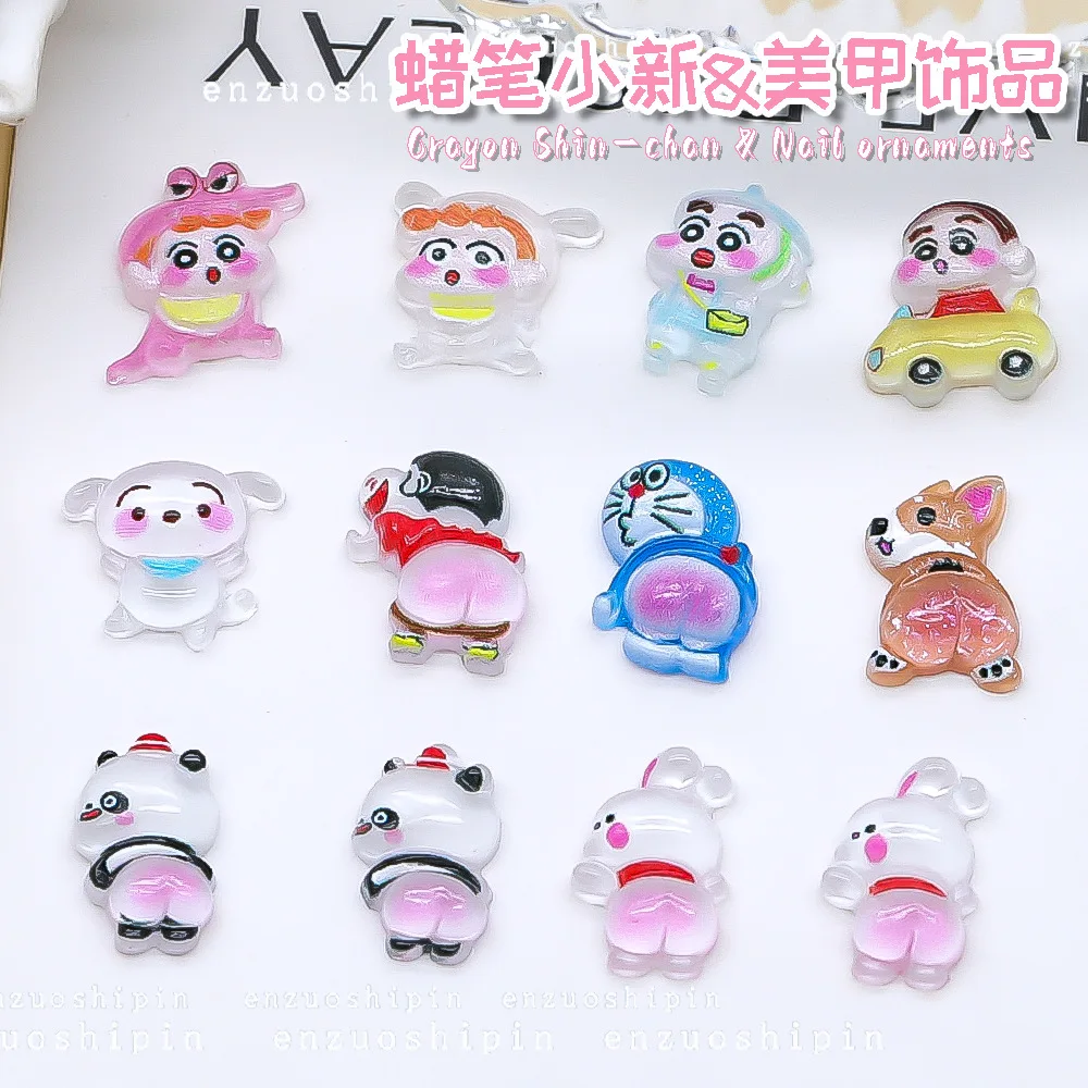 50pcs Bandai Crayon Shin-chan Nail Charms Japanese Cute Doraemon Accessories Cartoon Rabbit Puppy Jelly Nail Decoration