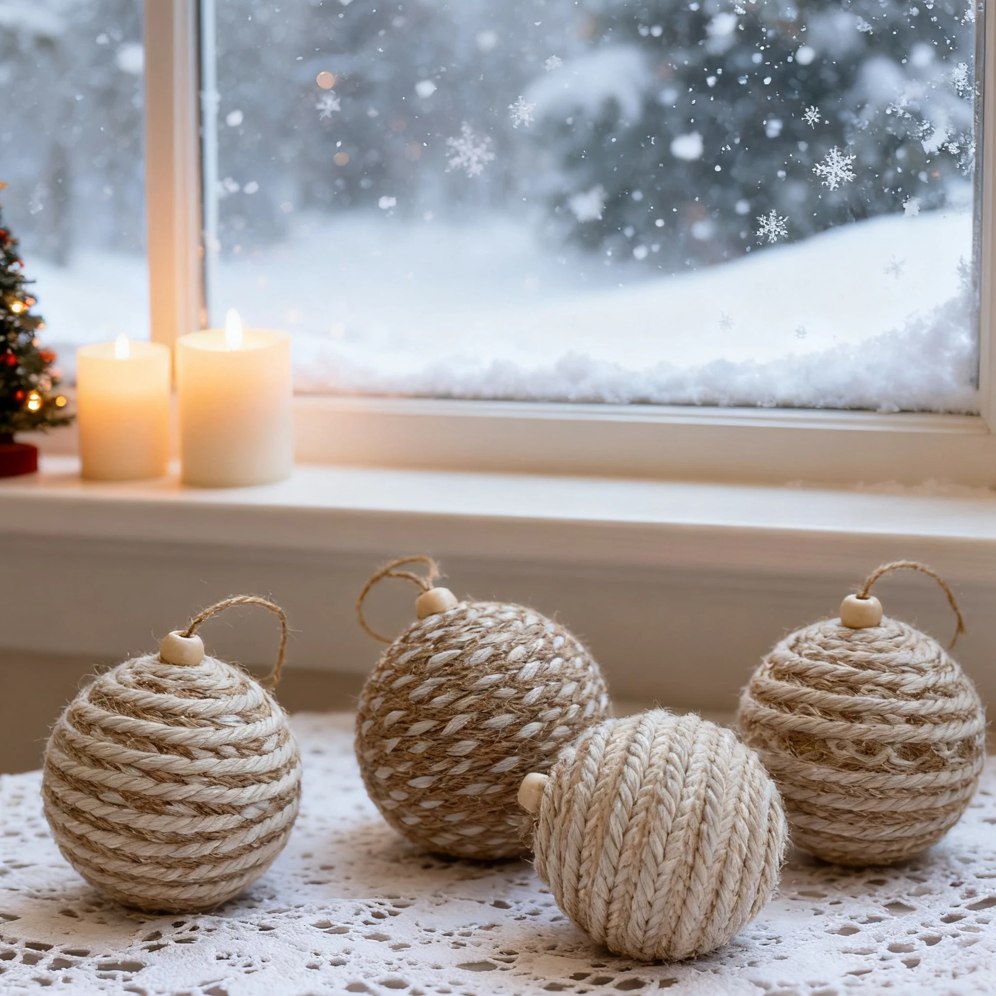 

New 8cm Natural Jute Rope Christmas Ornaments No Electricity Needed, Easy Hang Loop , Holiday Decorations, Christmas Ornament