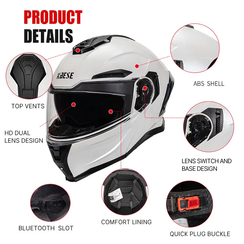 Dual Lens Flip Up Helmet DOT Approved Men Women Full Face Motorcycle Helmets ABS Modular Helmet Motocross Racing Moped Helm