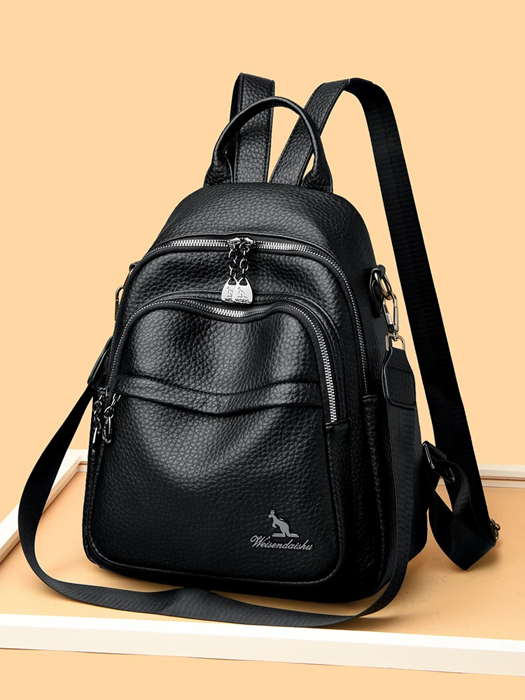 

Women's Soft Leather Large Capacity Casual Commuter Backpack Fashionable Travel Bag with Double Straps And Zipper Closure