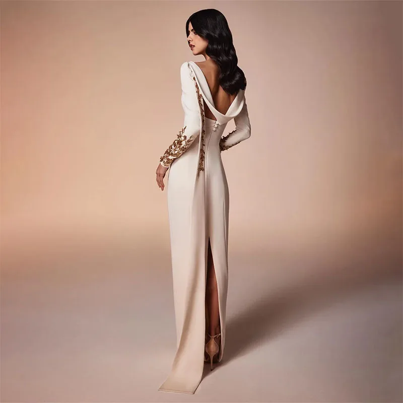 Elegant Square Neck Straight Evening Dress Sequined Appliqued Cocktail Party Dress Saudi Arabia Formal Prom Dress