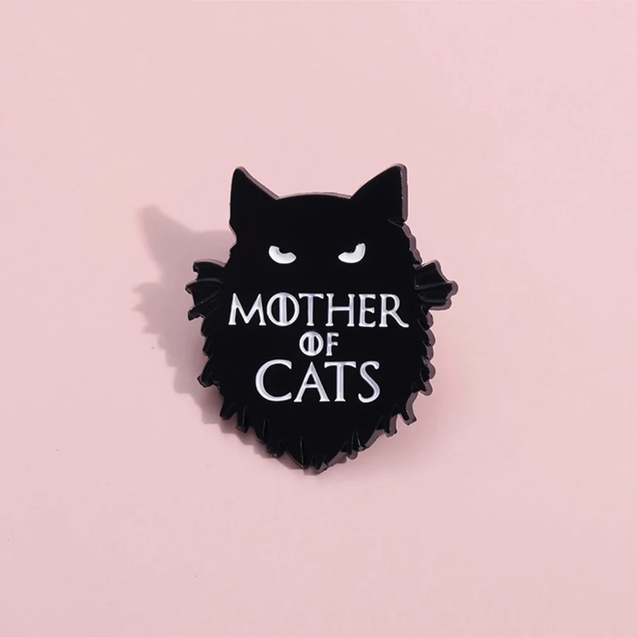Alfileres esmaltados de madre de gatos, broches de gatito oscuro, insignias de solapa, joyería de animales Punk personalizada, regalo para niños y amigos