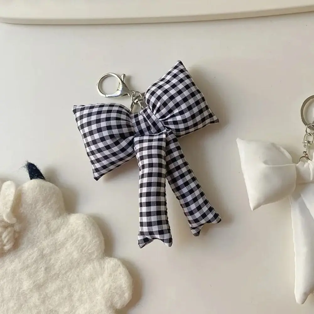 Backpack Pendant 3D Bowknot Keychain Pink Color Keyring Accessories Puff Grid Bowknot Keychain Cute Y2K