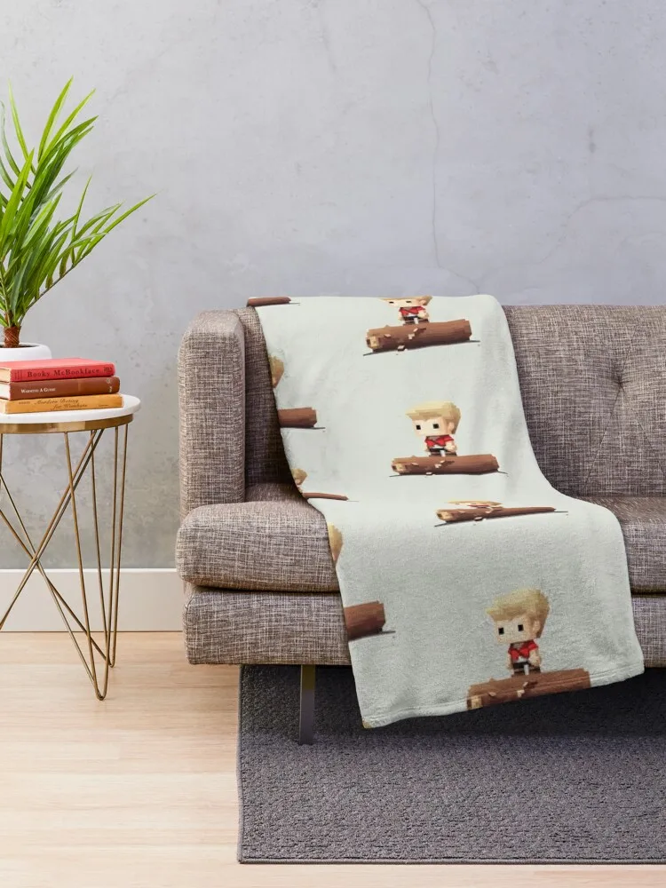 Pixelated Blonde Child at the Top of a Wooden Log Throw Blanket for sofa Summer warm winter for babies Blankets