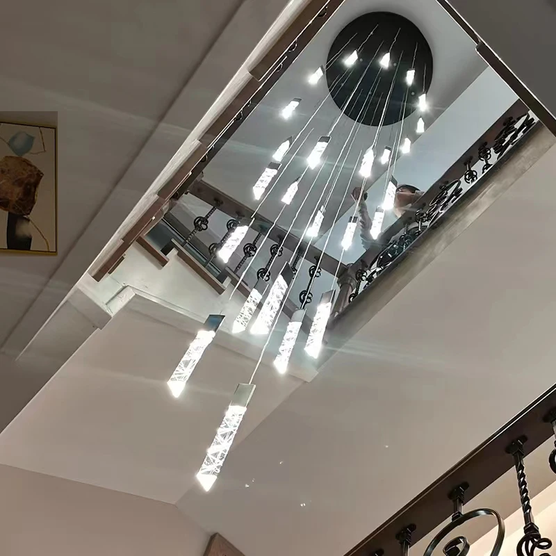 Modern Lamp Staircase Chandelier Simple Modern Duplex Building Living Room Bedroom Led Long Line Lamp Luxury Crystal Chandelier