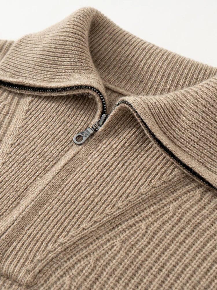 High Quality Men 100% Cashmere Sweater Turn Down Collar Zippers Pullover Autumn Winter Thick Soft Warm Cashmere Knitwear Tops