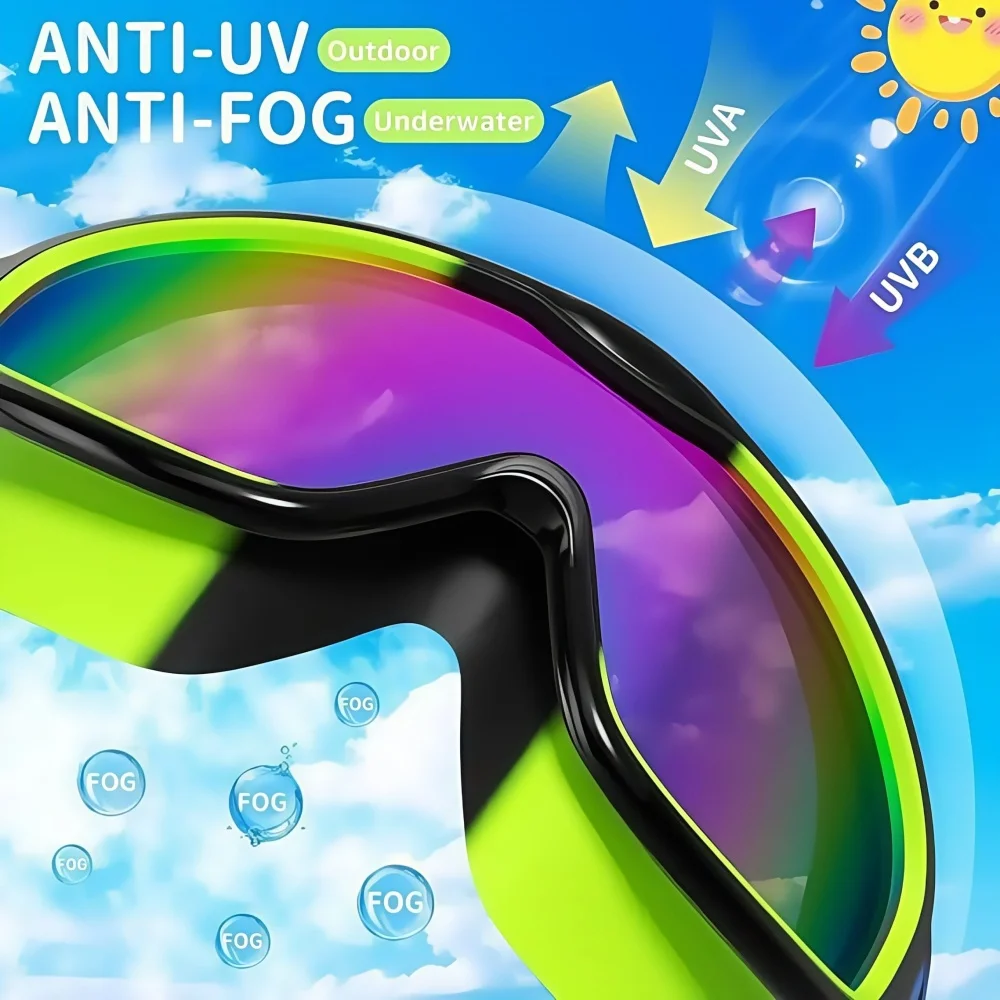 Kids Large Frame Swimming Goggles Anti-Fog UV380 Protection Colorful Clear Vision Swimming Goggles for Youth Children(3-15Age） view 3